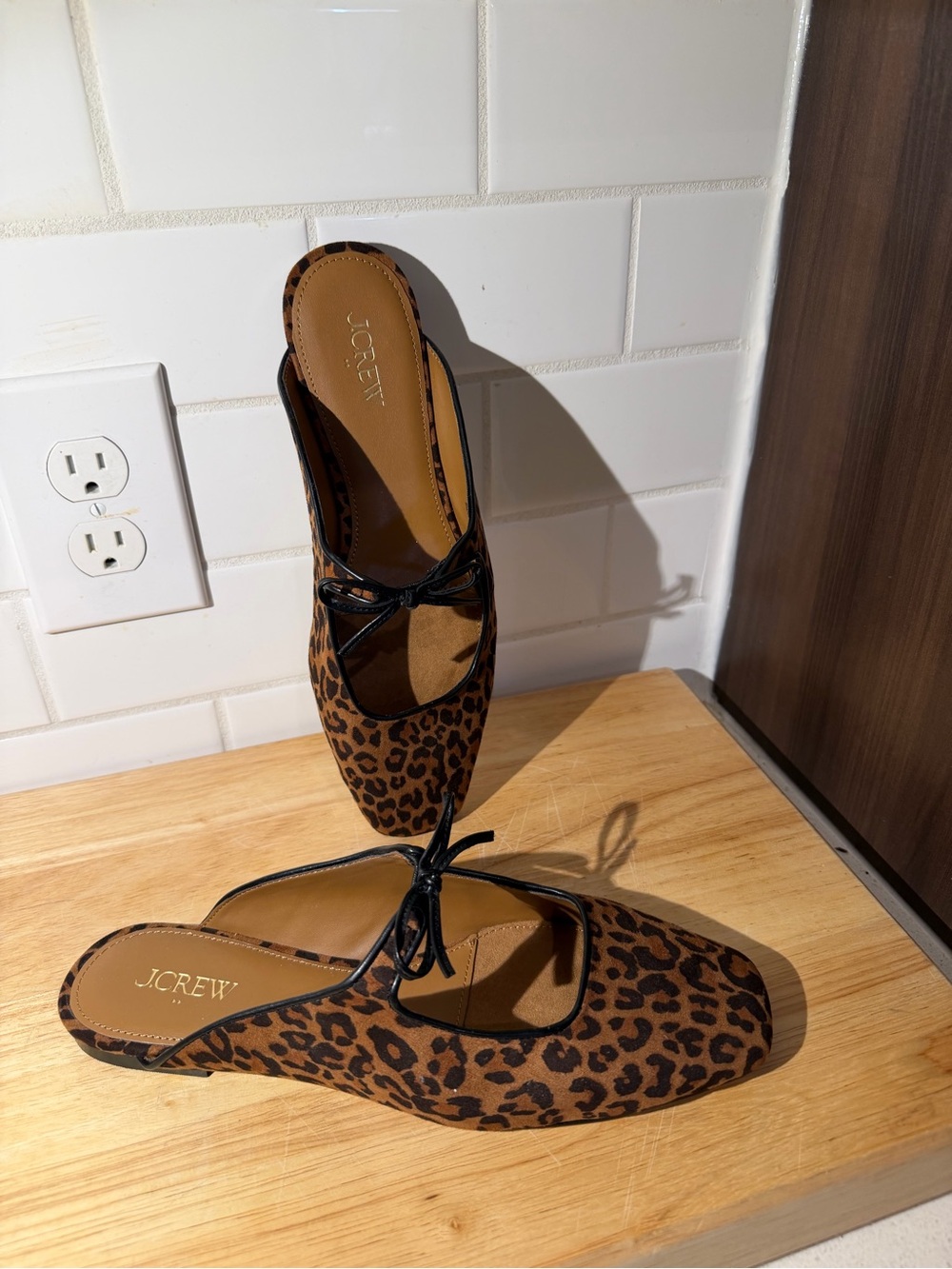 J.Crew Factory Bow Slip-On Mules Leopard Print Size 9